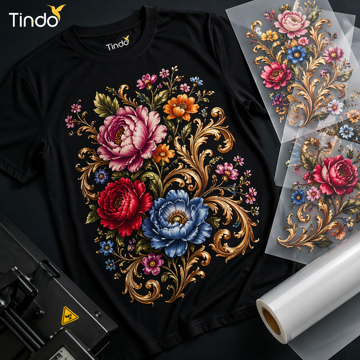 In Decal Chuyển Nhiệt Ép Áo Họa Tiết Hoa Văn