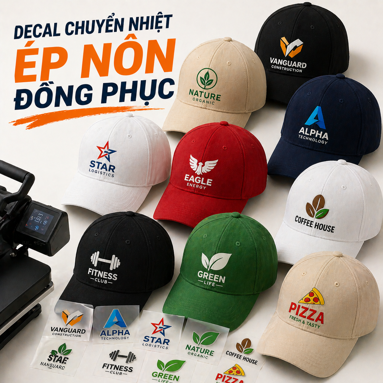 In Decal Ép Nón Đồng Phục