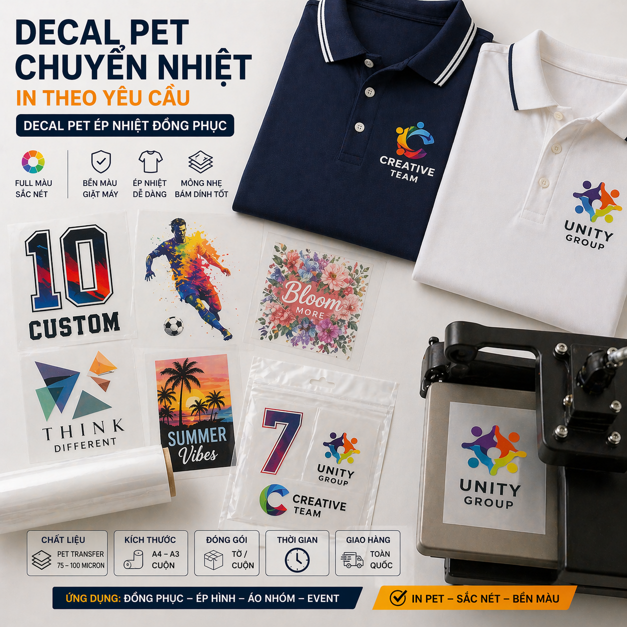 In Decal PET Chuyển Nhiệt Đồng Phục