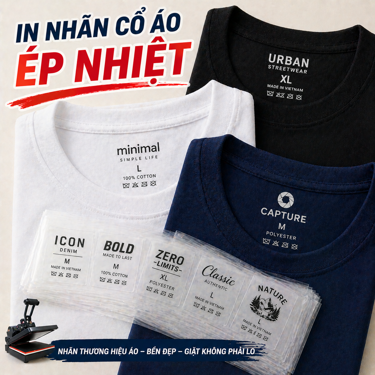 In Nhãn Cổ Áo Ép Nhiệt