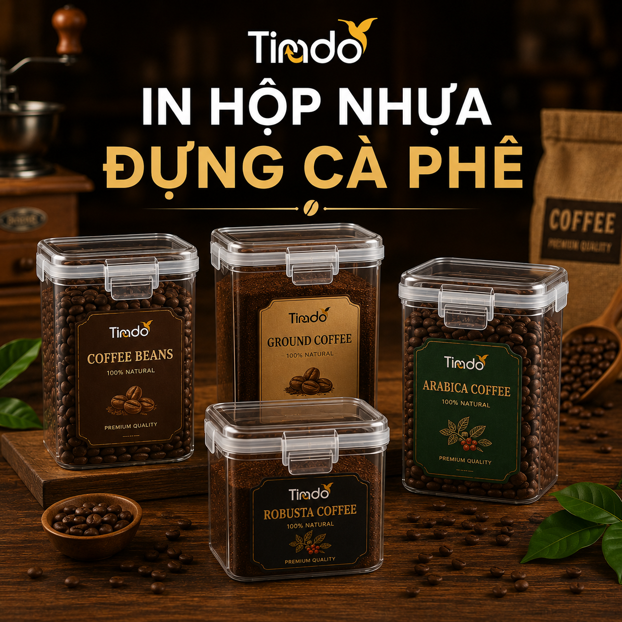 In Hộp Nhựa Đựng Cà Phê