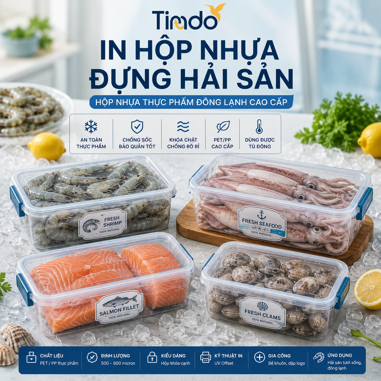 In Hộp Nhựa Đựng Hải Sản