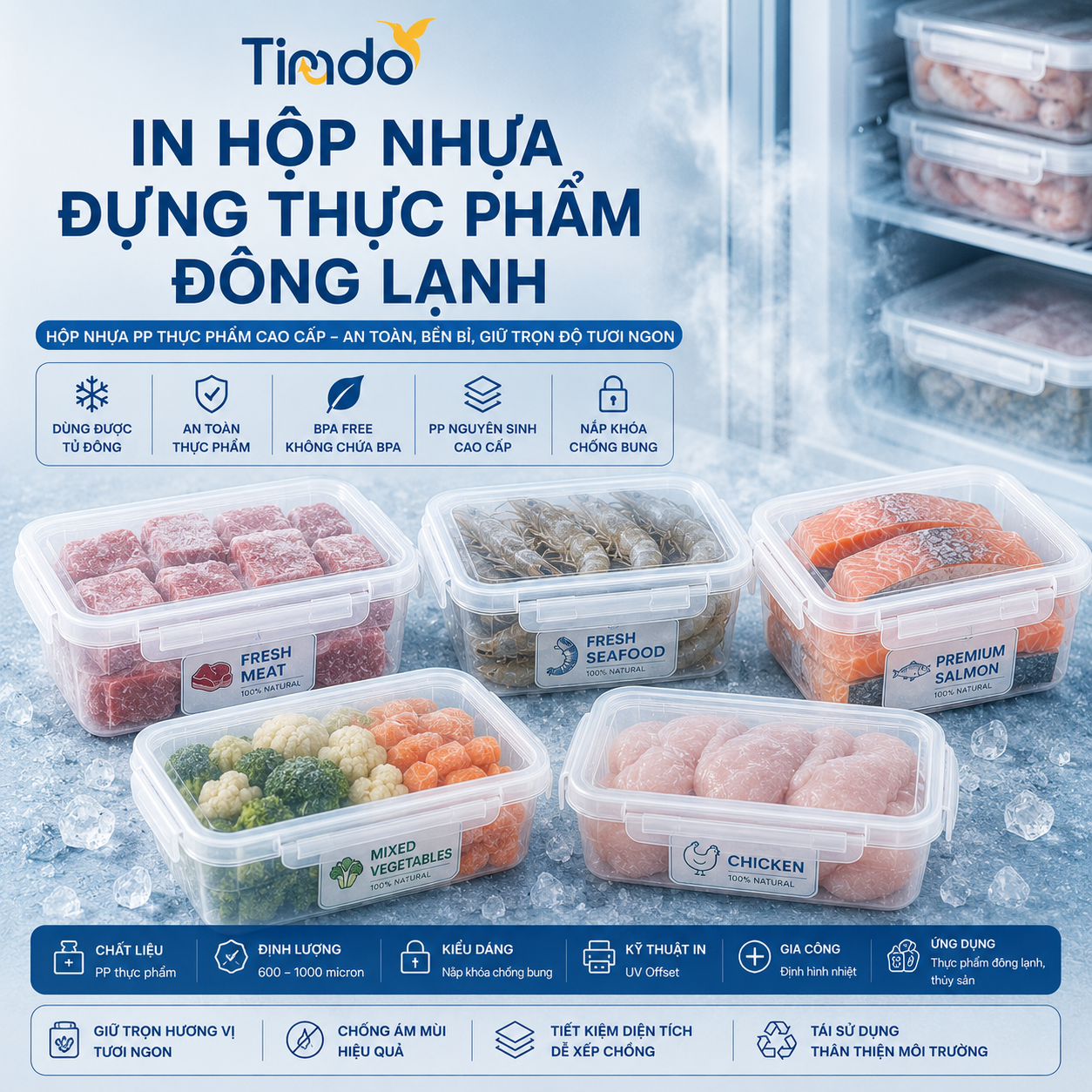 In Hộp Nhựa Đựng Thực Phẩm Đông Lạnh