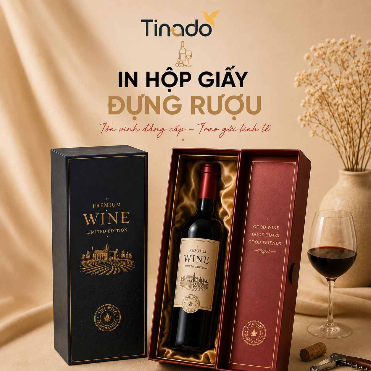 In hộp giấy đựng rượu