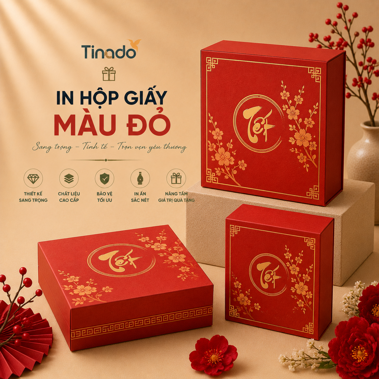 In hộp giấy màu đỏ