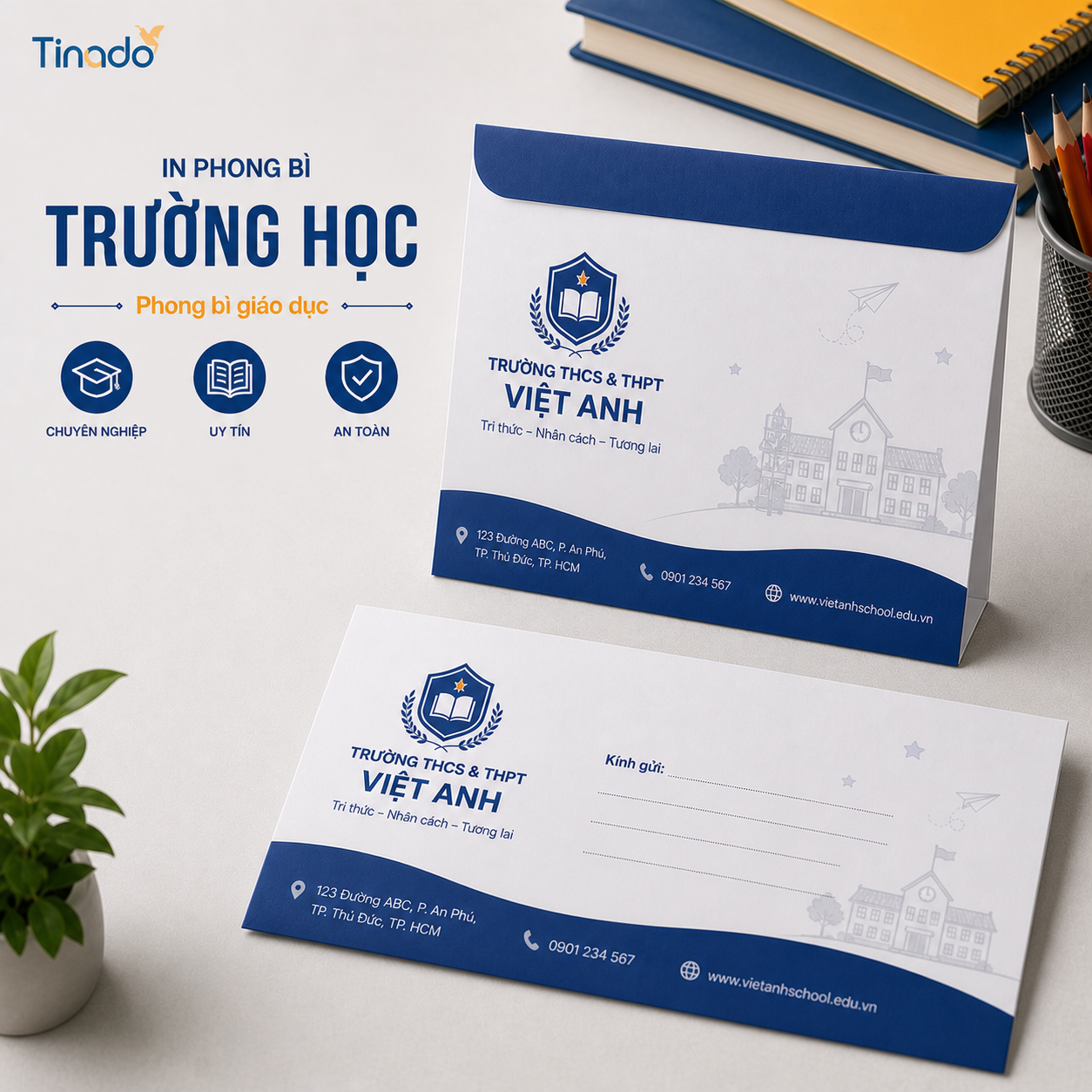In phong bì trường học