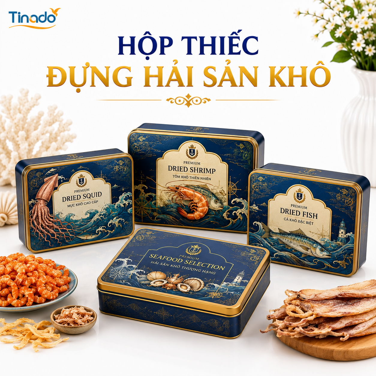 In Hộp Thiếc Đựng Hải Sản Khô