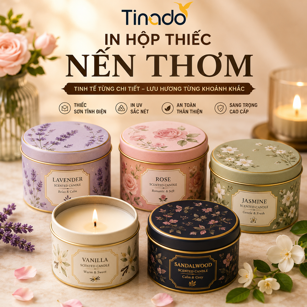 In Hộp Thiếc Đựng Nến Thơm