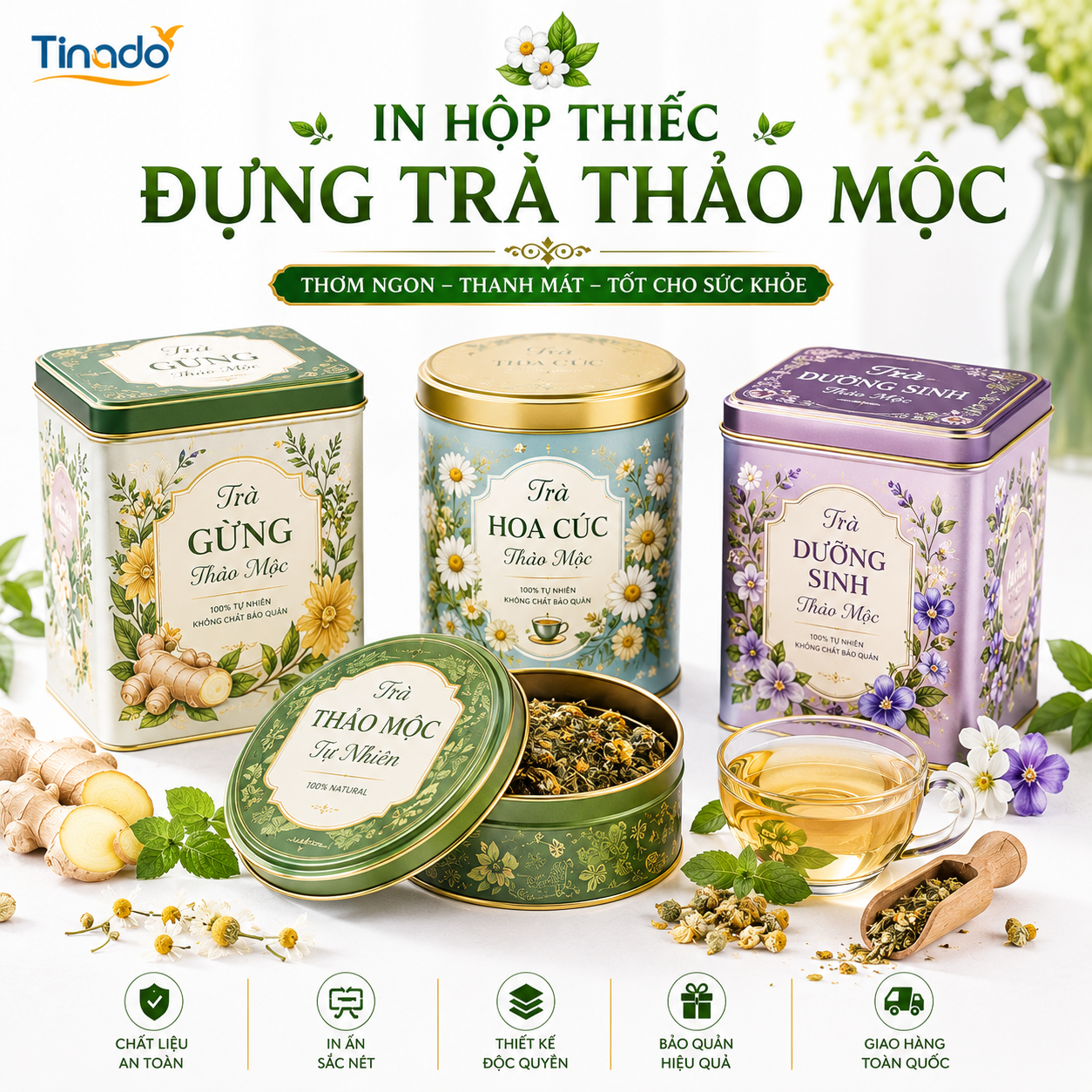 In Hộp Thiếc Đựng Trà Thảo Mộc
