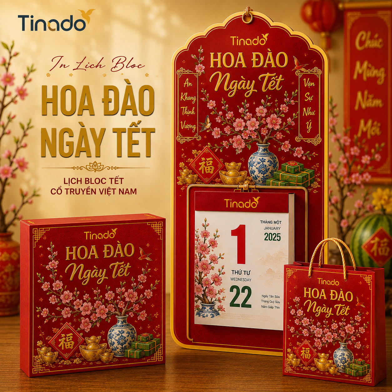 In Lịch Bloc Hoa Đào Ngày Tết