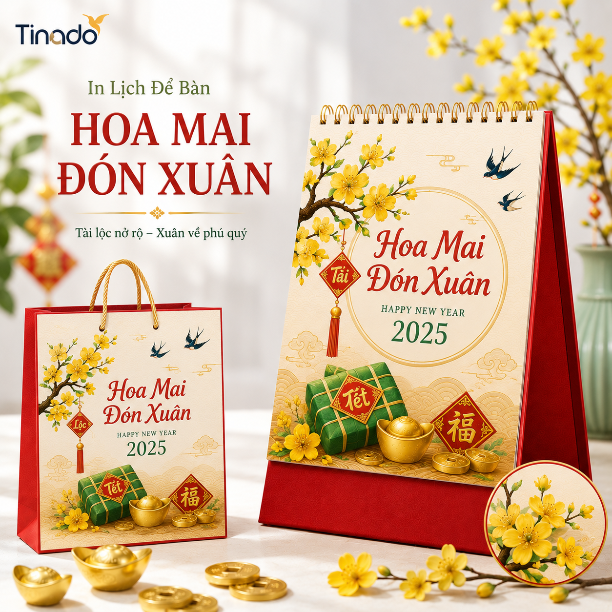 In Lịch Để Bàn Hoa Mai Đón Xuân