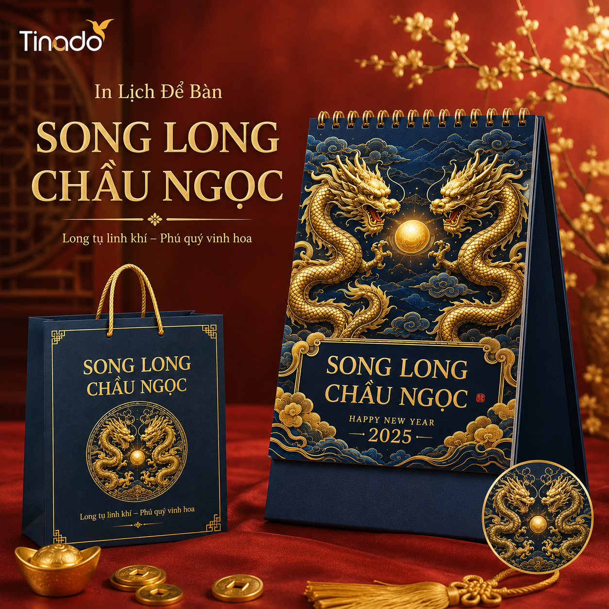 In Lịch Để Bàn Song Long Chầu Ngọc