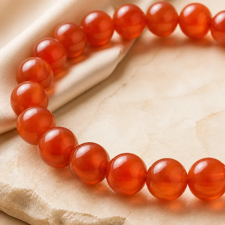 Cận cảnh hạt Carnelian màu cam đỏ cỡ 8mm