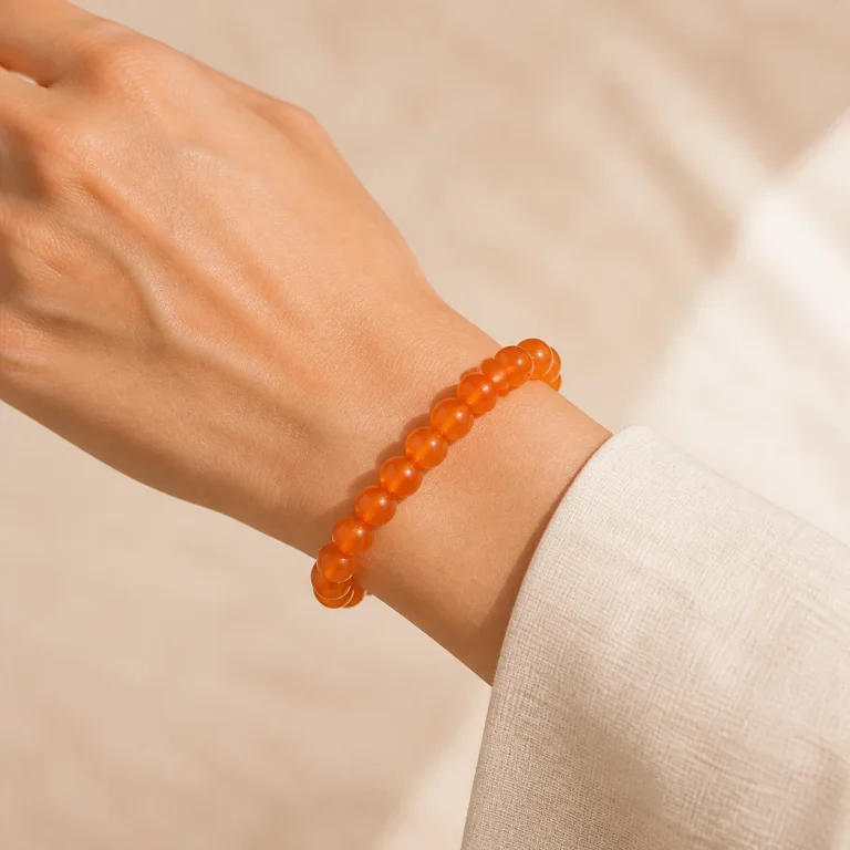 Vòng tay Carnelian 8mm được đeo trên cổ tay