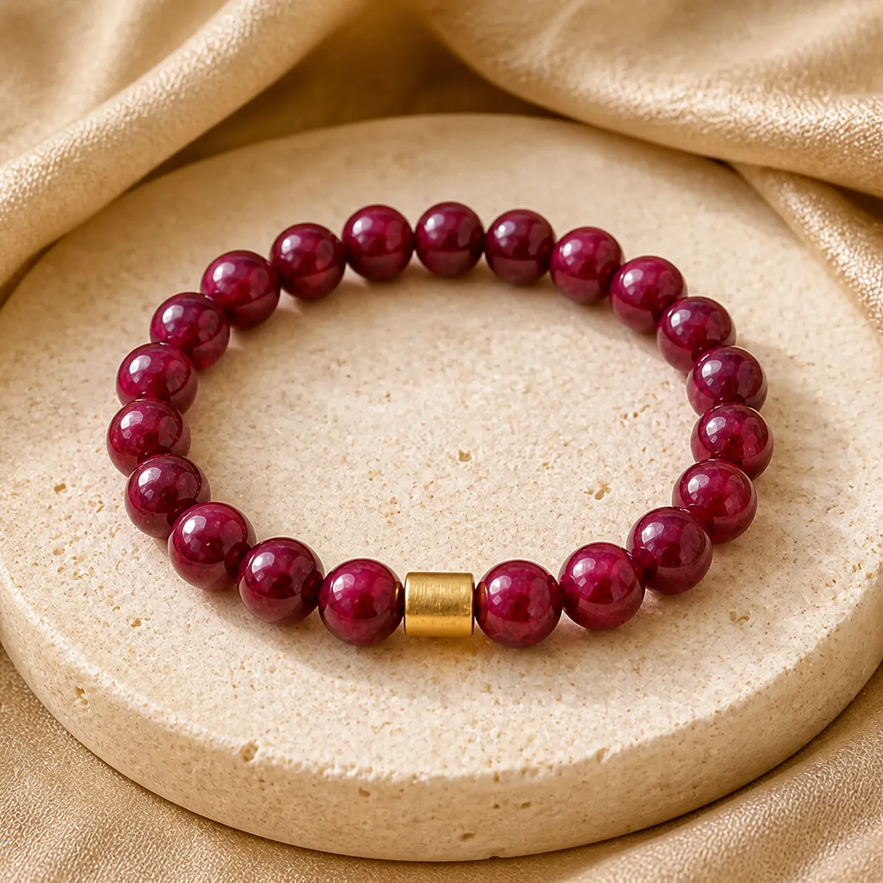 Vòng tay Ruby RB02 trên nền đá kem