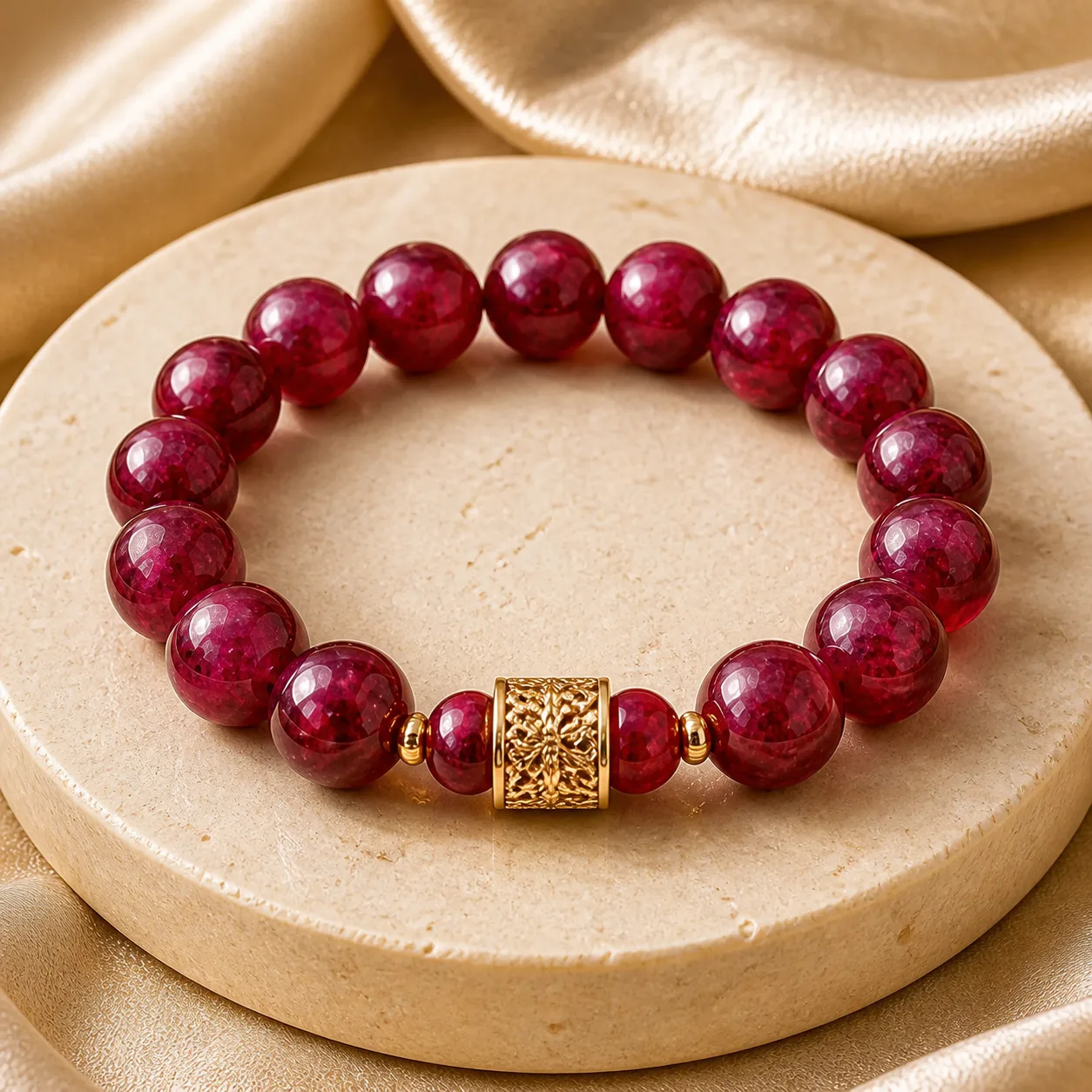 Vòng tay Ruby RB06 cao cấp trên nền đá kem