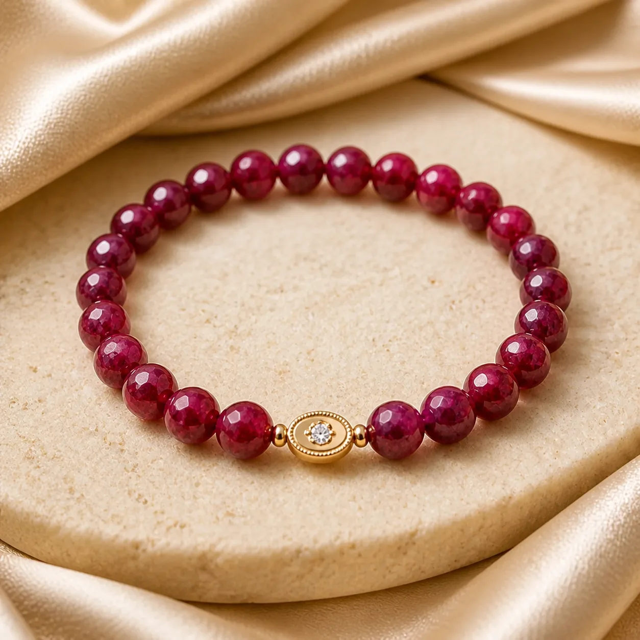 Vòng tay Ruby RB04 hạt mài giác trên nền đá kem