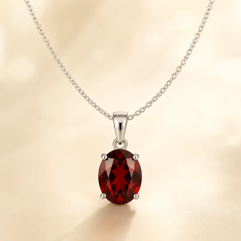 Dây chuyền bạc 925 với mặt đá Garnet đỏ