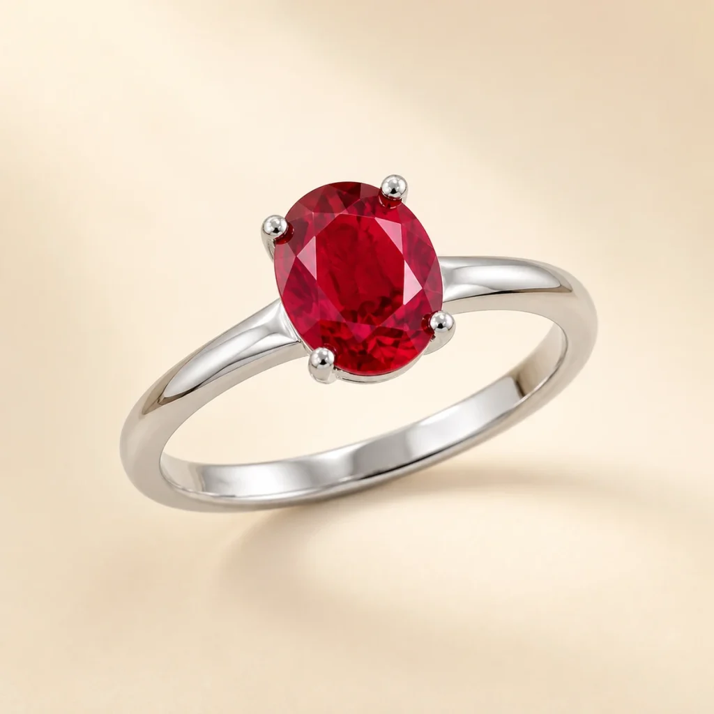 Nhẫn đính đá Ruby đỏ tự nhiên kiểu dáng tối giản