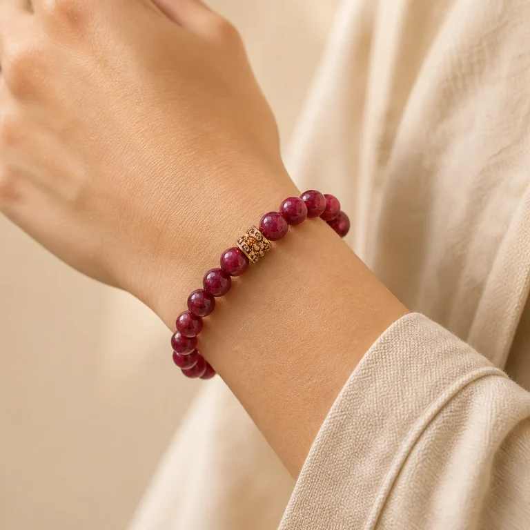 Vòng tay đá Ruby RB01 được đeo trên cổ tay